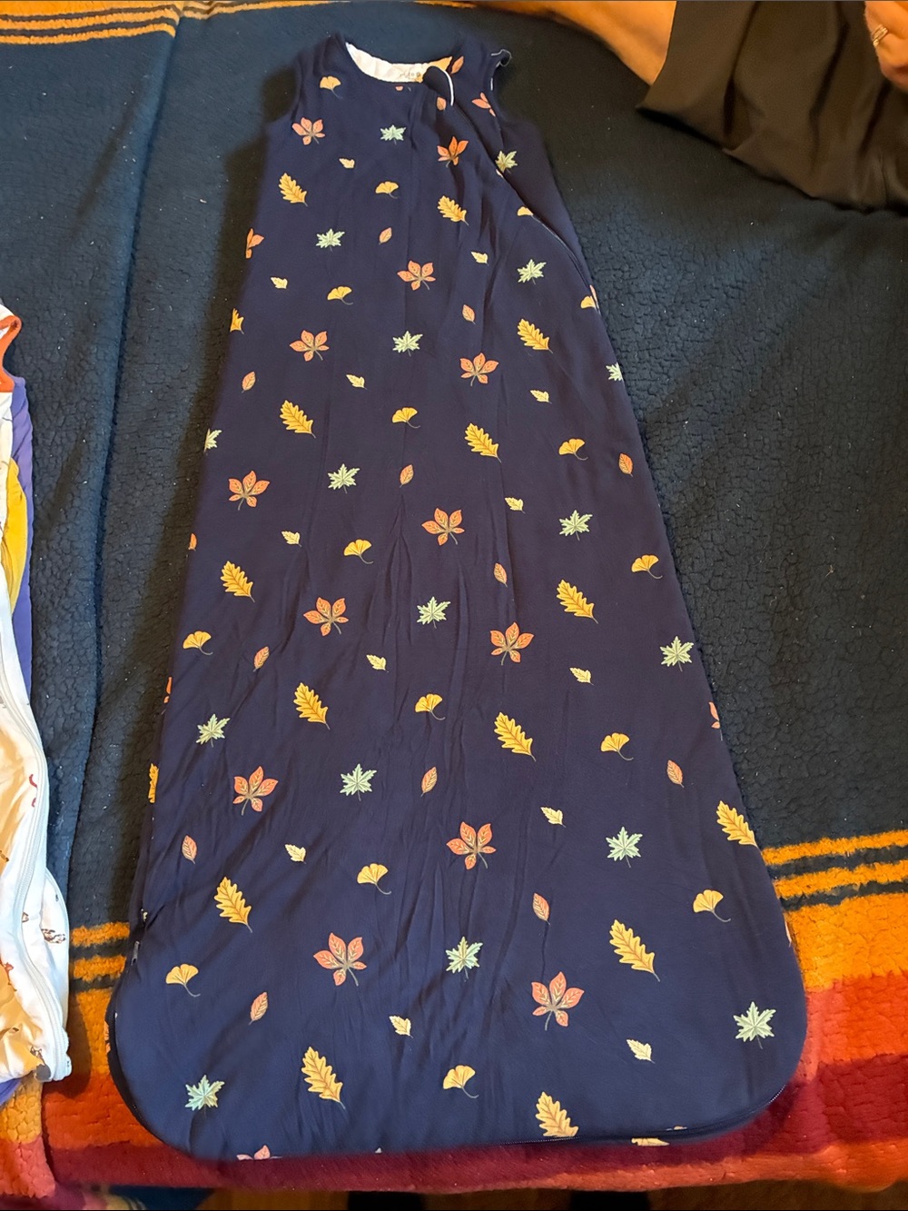 Kyte BABY Navy Sleep Sack with Orange and Light Green Leaf Print